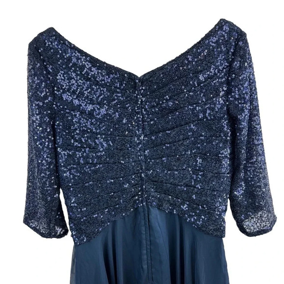 NWT La Femme Chiffon &‎ Sequin A-Line Gown In Navy Blue Size 10 $388 MOB MOG - Picture 8 of 10